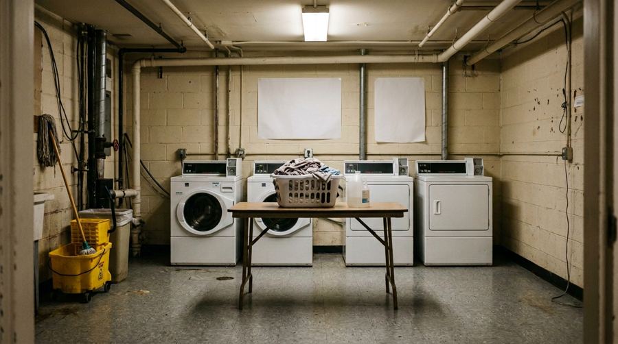 Quiet Hours: the basement laundry room set